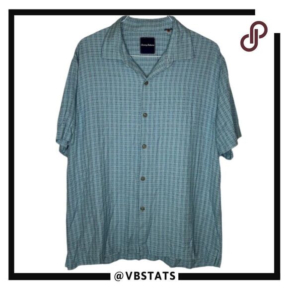 Tommy Bahama All Silk XL Short Sleeve Button Down in Green/Blue Pattern - Picture 1 of 7